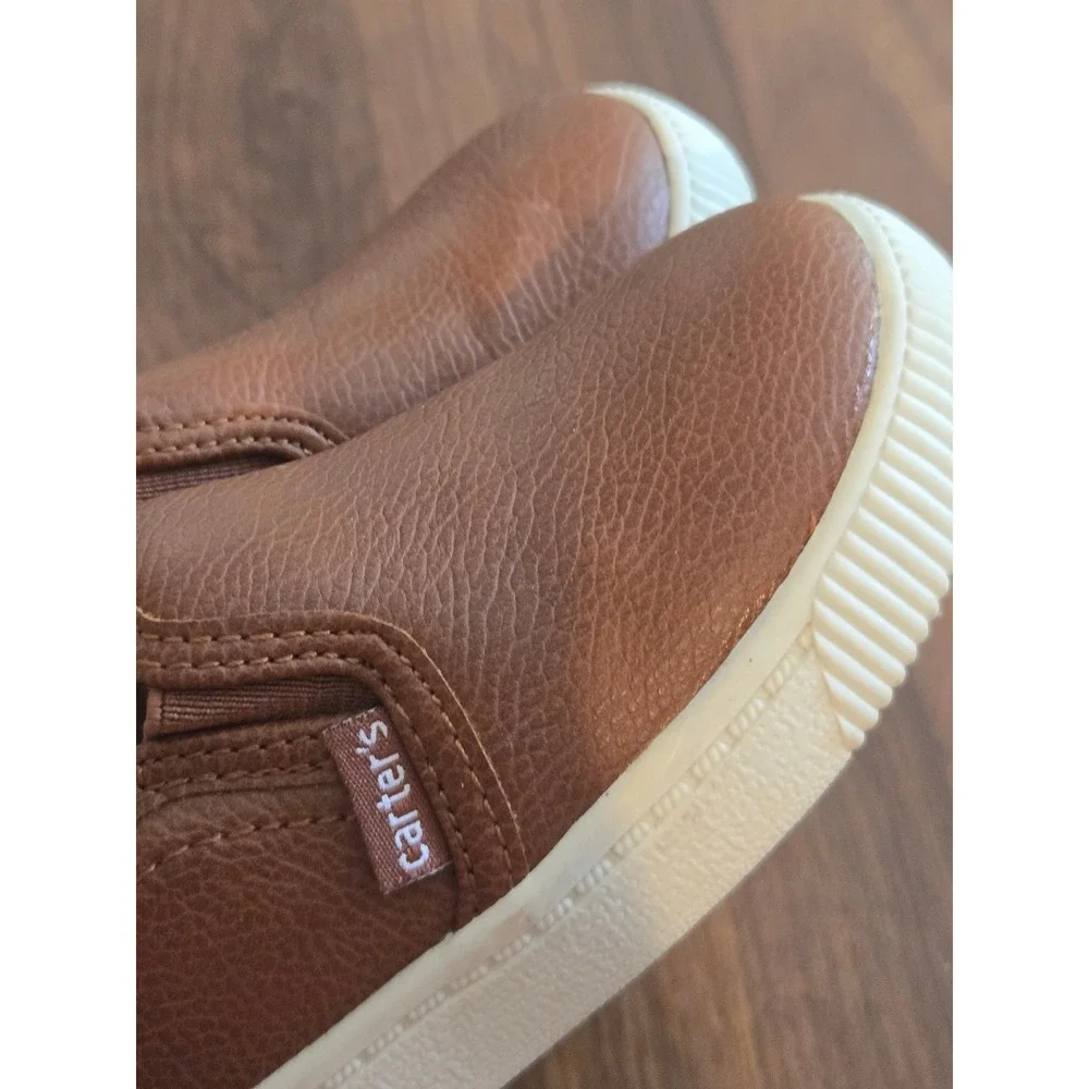 Carters Toddler Boys Brown Faux Leather Slip On Sneakers Shoes Size 9